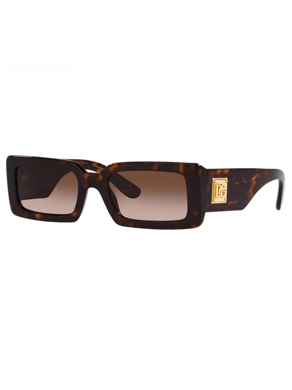 Dolce & Gabbana Tortoiseshell Rectangular Sunglasses with Gold Logo